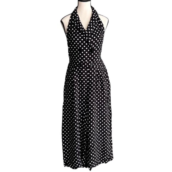ZARA BLACK AND WHITE POLKA DOT, WIDE LEG  CAPRI STYLE JUMPSUIT, SZ.L - Picture 1 of 3